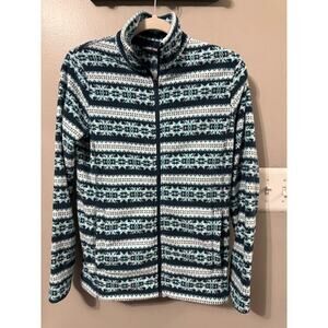 Lands End Women’s Fleece Zip Up Jacket Women's Small Teal Blue Fair Aisle